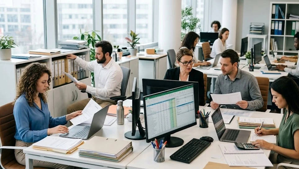 Profissional realizando a terceirização da folha de pagamento de uma empresa